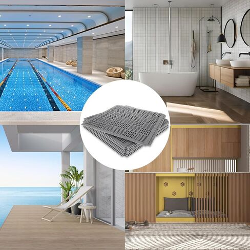 9 قطع بلاط صرف متشابك مقاس 30.48 سم × 30.48 سم، سجادات صرف غير قابلة للانزلاق، سجادة دش خارجية متشابكة مع فتحات تصريف للحمام على سطح حمام السباحة، رمادي in Kuwait