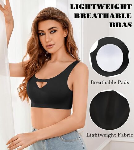 حمالة صدر للنوم من UMMISS للنساء، حمالة صدر لاسلكية مريحة بدون خياطة ورقبة على شكل حرف V وحزام عريض، حمالة صدر قابلة للتمدد للاستخدام اليومي in Kuwait