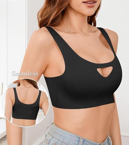 حمالة صدر للنوم من UMMISS للنساء، حمالة صدر لاسلكية مريحة بدون خياطة ورقبة على شكل حرف V وحزام عريض، حمالة صدر قابلة للتمدد للاستخدام اليومي in Kuwait