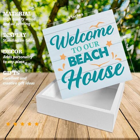 Beach Wooden Box Sign Beach House Decor the Beach Is My Happy Place Square Wood Sign Desk Decoration Coastal Wood Block Box Sign for Shelf Home 5 x 5 Inches in Kuwait