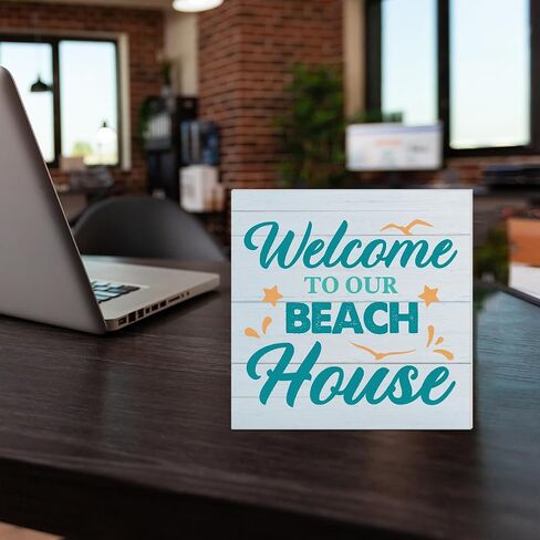Beach Wooden Box Sign Beach House Decor the Beach Is My Happy Place Square Wood Sign Desk Decoration Coastal Wood Block Box Sign for Shelf Home 5 x 5 Inches in Kuwait