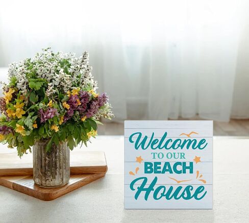 Beach Wooden Box Sign Beach House Decor the Beach Is My Happy Place Square Wood Sign Desk Decoration Coastal Wood Block Box Sign for Shelf Home 5 x 5 Inches in Kuwait