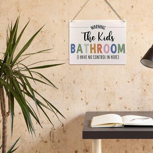 Ryeolo Kids Bathroom Decor, Boho the Kids Bathroom Warning Wood Signs Wall Hanging, Kids Bathroom Wall Decor, Toddler Boy Girl Bathroom Decor, Bathroom Decor for Kids, 10.2x7.8 Inches Wall Pediments in Saudi Arabia