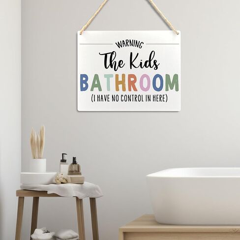 Ryeolo Kids Bathroom Decor, Boho the Kids Bathroom Warning Wood Signs Wall Hanging, Kids Bathroom Wall Decor, Toddler Boy Girl Bathroom Decor, Bathroom Decor for Kids, 10.2x7.8 Inches Wall Pediments in Saudi Arabia