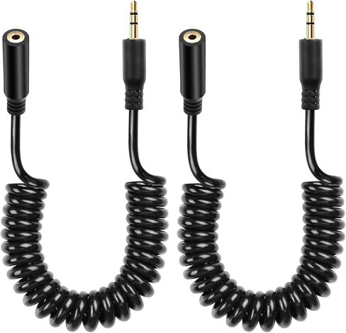CERRXIAN 2Pack 2.5mm TRS Extension Audio Male to Female Aux Adapter Coiled Cord for Camcorder, Camera,Camera Remote,Headphone,IR Blaster & IR Emitter - 3ft (Angle to Straight) in Saudi Arabia
