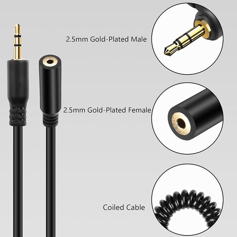 CERRXIAN 2Pack 2.5mm TRS Extension Audio Male to Female Aux Adapter Coiled Cord for Camcorder, Camera,Camera Remote,Headphone,IR Blaster & IR Emitter - 3ft (Angle to Straight) in Saudi Arabia