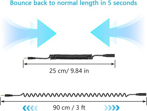 CERRXIAN 2Pack 2.5mm TRS Extension Audio Male to Female Aux Adapter Coiled Cord for Camcorder, Camera,Camera Remote,Headphone,IR Blaster & IR Emitter - 3ft (Angle to Straight) in Saudi Arabia