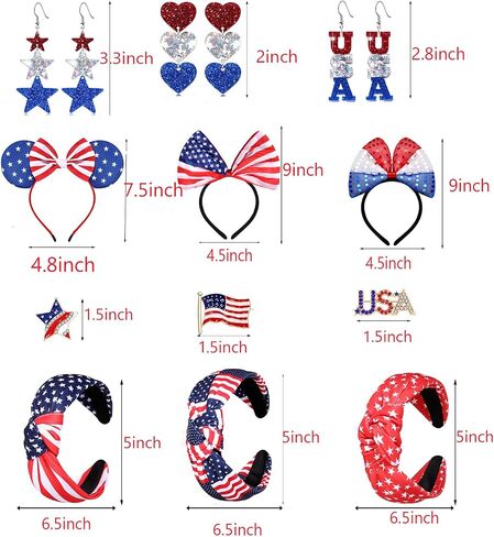American Flag Headbands 4th of July Knotted Headband USA Star Heart Earrings Patriotic Flower Bow Hair Hoop Headpiece Fourth of July Brooches Bracelets Jewelry Gift in Saudi Arabia
