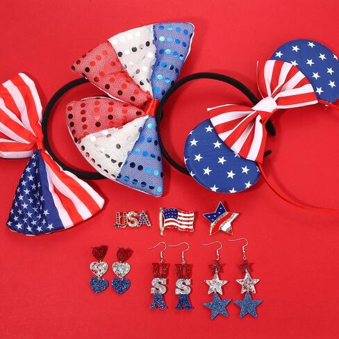 American Flag Headbands 4th of July Knotted Headband USA Star Heart Earrings Patriotic Flower Bow Hair Hoop Headpiece Fourth of July Brooches Bracelets Jewelry Gift in Saudi Arabia