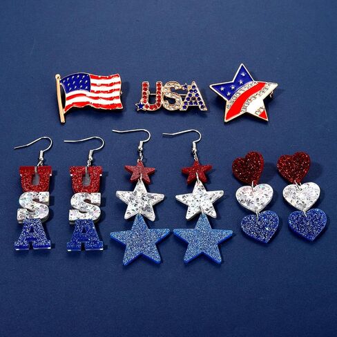 American Flag Headbands 4th of July Knotted Headband USA Star Heart Earrings Patriotic Flower Bow Hair Hoop Headpiece Fourth of July Brooches Bracelets Jewelry Gift in Saudi Arabia