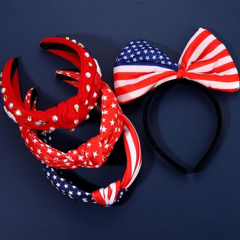 American Flag Headbands 4th of July Knotted Headband USA Star Heart Earrings Patriotic Flower Bow Hair Hoop Headpiece Fourth of July Brooches Bracelets Jewelry Gift in Saudi Arabia