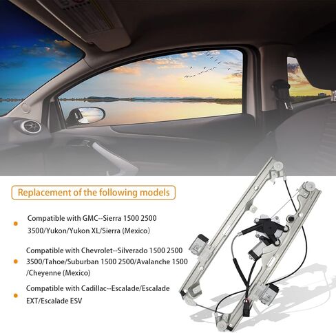 Front Left Driver Side Power Window Regulator & Motor Assembly Compatible with Cadillac Escalade/Chevrolet-Silverado Suburban Avalanche Tahoe/GMC-Sierra Yukon,Replace for 741-644 15101785 in Saudi Arabia