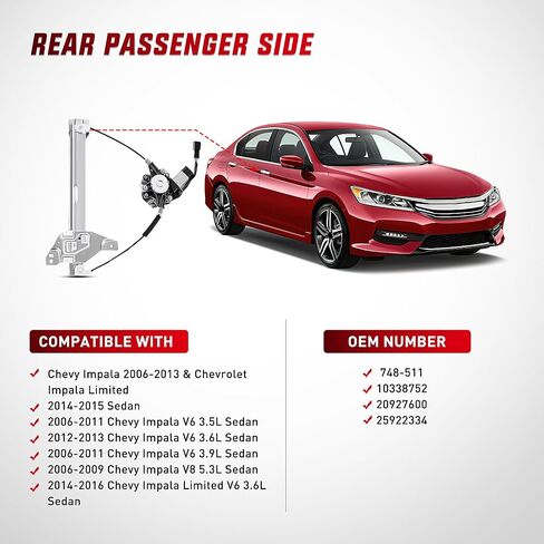 Nilight Power Window Regulator/Motor Compatible with 2006 2007 2008 2009 2010 2011 2012 2013 Chevrolet Impala/Impala Limited 2014 2015 2016 Front Driver Side 748-172 in Saudi Arabia