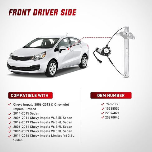Nilight Power Window Regulator/Motor Compatible with 2006 2007 2008 2009 2010 2011 2012 2013 Chevrolet Impala/Impala Limited 2014 2015 2016 Front Driver Side 748-172 in Saudi Arabia