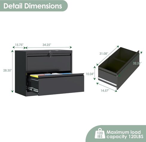 Metal Lateral File Cabinet, Metal 2 Drawer File Cabinet with Lock, Ins Design Home Office Storage File Cabinet for Letter/Legal/A4 Size, Assembly Required in Saudi Arabia