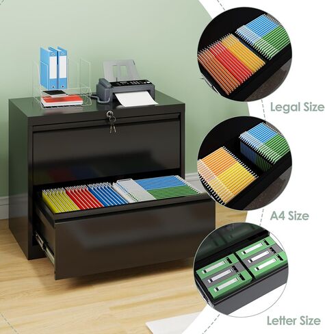 Metal Lateral File Cabinet, Metal 2 Drawer File Cabinet with Lock, Ins Design Home Office Storage File Cabinet for Letter/Legal/A4 Size, Assembly Required in Saudi Arabia