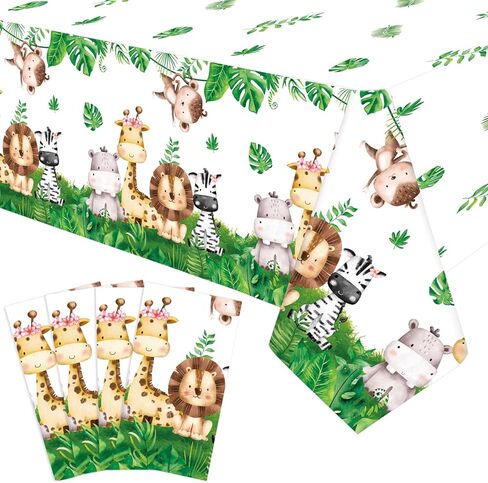 KEFAN 4 Pieces Jungle Animal Tablecloth Party Supplies, Wild Animals Party Decorations, Woodland Animals Table Cover for Kids Jungle Safari Theme Birthday Party Baby Shower Supplies, 54 X 108 Inch in Kuwait