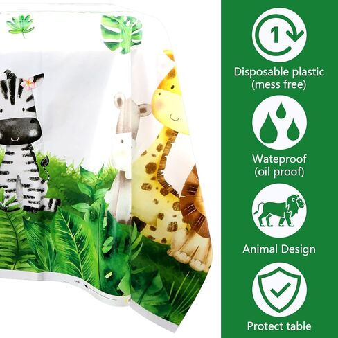 KEFAN 4 Pieces Jungle Animal Tablecloth Party Supplies, Wild Animals Party Decorations, Woodland Animals Table Cover for Kids Jungle Safari Theme Birthday Party Baby Shower Supplies, 54 X 108 Inch in Kuwait