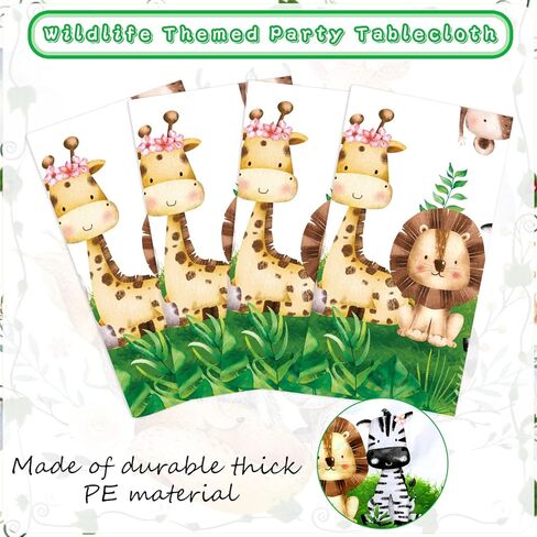 KEFAN 4 Pieces Jungle Animal Tablecloth Party Supplies, Wild Animals Party Decorations, Woodland Animals Table Cover for Kids Jungle Safari Theme Birthday Party Baby Shower Supplies, 54 X 108 Inch in Kuwait