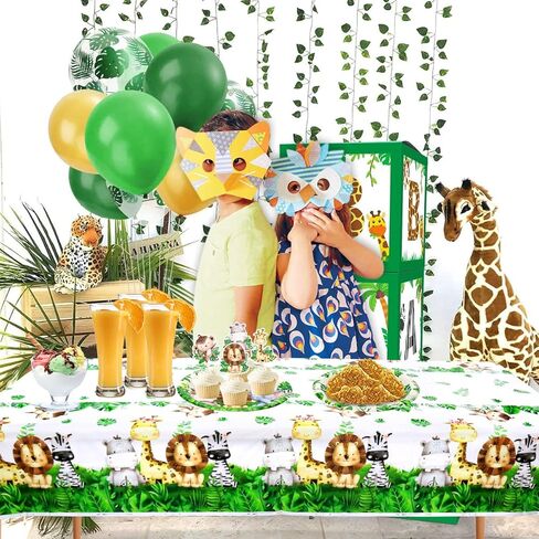 KEFAN 4 Pieces Jungle Animal Tablecloth Party Supplies, Wild Animals Party Decorations, Woodland Animals Table Cover for Kids Jungle Safari Theme Birthday Party Baby Shower Supplies, 54 X 108 Inch in Kuwait