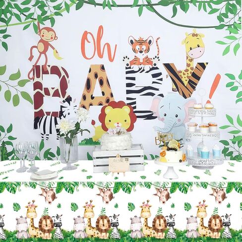 KEFAN 4 Pieces Jungle Animal Tablecloth Party Supplies, Wild Animals Party Decorations, Woodland Animals Table Cover for Kids Jungle Safari Theme Birthday Party Baby Shower Supplies, 54 X 108 Inch in Kuwait