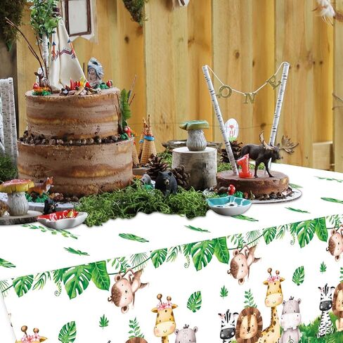KEFAN 4 Pieces Jungle Animal Tablecloth Party Supplies, Wild Animals Party Decorations, Woodland Animals Table Cover for Kids Jungle Safari Theme Birthday Party Baby Shower Supplies, 54 X 108 Inch in Kuwait
