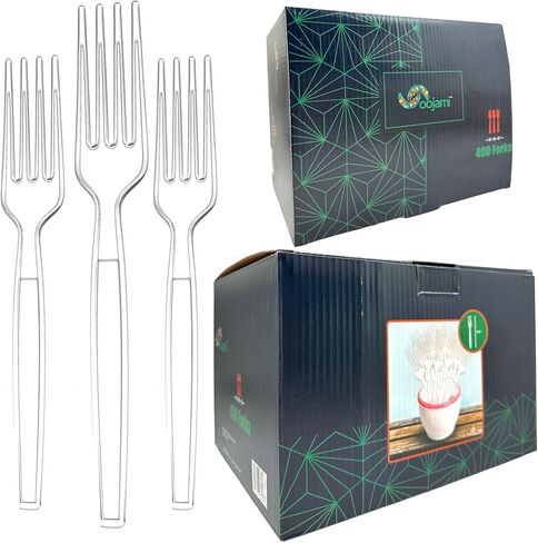 Oojami Heavy Weight Clear Plastic Forks (400 Pack) - Disposable Cutlery for Parties and Events in Saudi Arabia