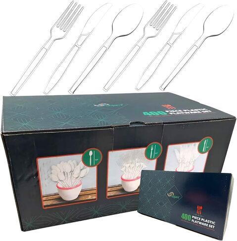 Oojami Heavy Weight Clear Plastic Forks (400 Pack) - Disposable Cutlery for Parties and Events in Saudi Arabia