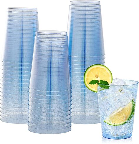JOLLY CHEF 100 Pack 10 oz Blue Plastic Cups, Blue Disposable Cups Tumblers, Elegant Blue Glitter Party Cups, Drinking Cups Perfect for Wedding, Thanksgiving Day, Christmas Halloween Party in Saudi Arabia