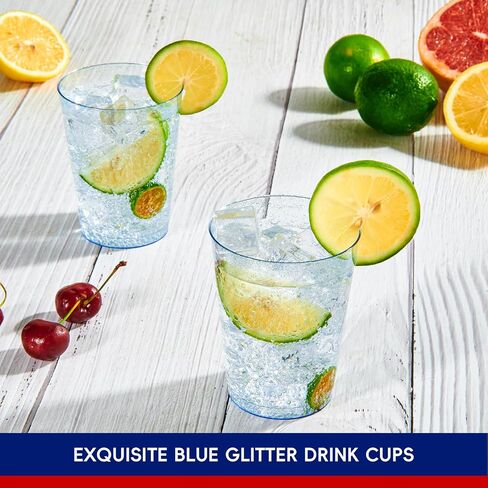 JOLLY CHEF 100 Pack 10 oz Blue Plastic Cups, Blue Disposable Cups Tumblers, Elegant Blue Glitter Party Cups, Drinking Cups Perfect for Wedding, Thanksgiving Day, Christmas Halloween Party in Saudi Arabia