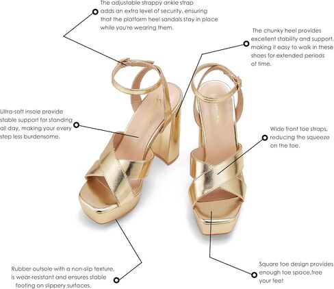 GENSHUO Women's Platform Chunky Heel Sandals 4.7 Inches Open Square Toe Heels with Ankle Strap Dress Wedding Party Shoes in Saudi Arabia