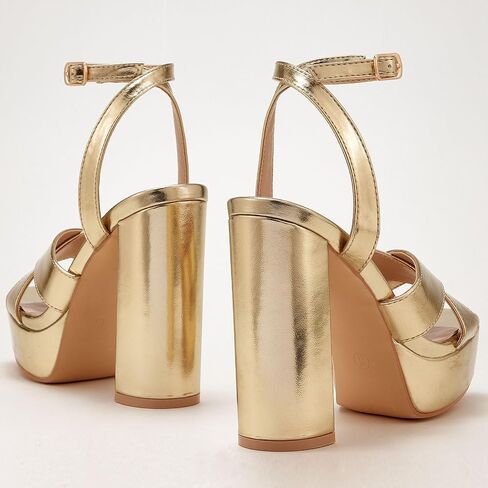 GENSHUO Women's Platform Chunky Heel Sandals 4.7 Inches Open Square Toe Heels with Ankle Strap Dress Wedding Party Shoes in Saudi Arabia