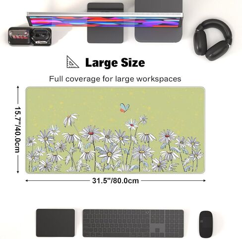 RLAVBL Large Desk Mat, 31.5x15.7 inches, Waterproof Non-Slip Mouse Pad for Keyboard and Mouse, Green Floral Pattern in Saudi Arabia
