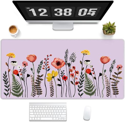 RLAVBL Large Desk Mat, 31.5x15.7 inches, Waterproof Non-Slip Mouse Pad for Keyboard and Mouse, Green Floral Pattern in Saudi Arabia