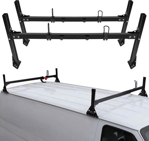OCPTY Extendable Pick-Up Truck Ladder Rack Van Roof Mount 78.8" Steel Ladder Rack for Chevy Express 1996-2018 with Rain Gutters (The Van Rack Needs to be drilled) 2 Bars Set - Black,800lbs Capacity in Saudi Arabia