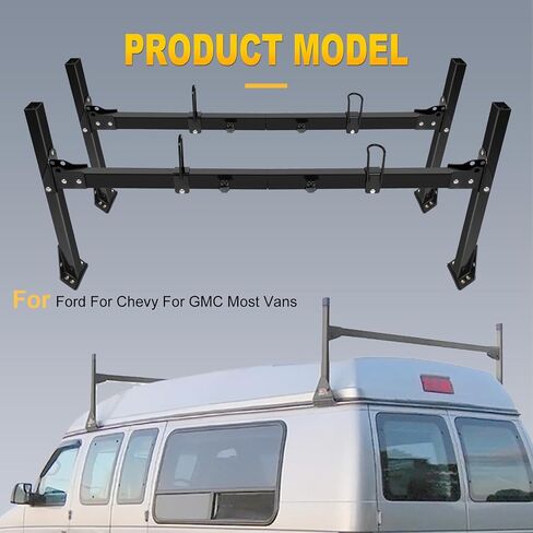 OCPTY Extendable Pick-Up Truck Ladder Rack Van Roof Mount 78.8" Steel Ladder Rack for Chevy Express 1996-2018 with Rain Gutters (The Van Rack Needs to be drilled) 2 Bars Set - Black,800lbs Capacity in Saudi Arabia