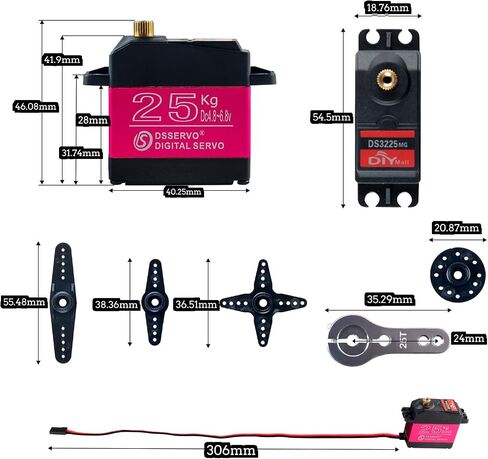 DS3225 25kg RC Servo 270 Degree High Torque Full Metal Gear 6V Digital Servo Motor with 25T Arm Servo Horn for DIY Baja Cars Control (Pack of 2 Sets) in Saudi Arabia