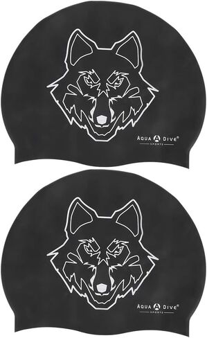 2Pcs Swimming hat Silicone Swimming Cover Cartoon Cute Universal Type Waterproof Comfy Bathing Cover for Children Woman Man(Wolf Head) in Saudi Arabia