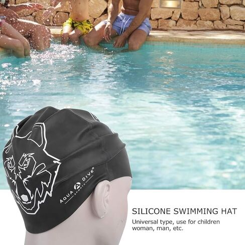 2Pcs Swimming hat Silicone Swimming Cover Cartoon Cute Universal Type Waterproof Comfy Bathing Cover for Children Woman Man(Wolf Head) in Saudi Arabia