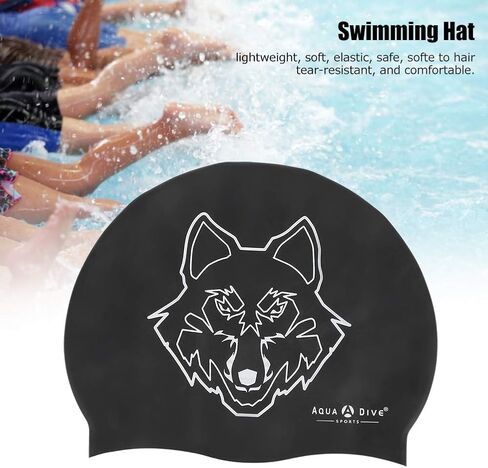 2Pcs Swimming hat Silicone Swimming Cover Cartoon Cute Universal Type Waterproof Comfy Bathing Cover for Children Woman Man(Wolf Head) in Saudi Arabia
