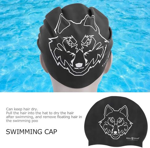 2Pcs Swimming hat Silicone Swimming Cover Cartoon Cute Universal Type Waterproof Comfy Bathing Cover for Children Woman Man(Wolf Head) in Saudi Arabia