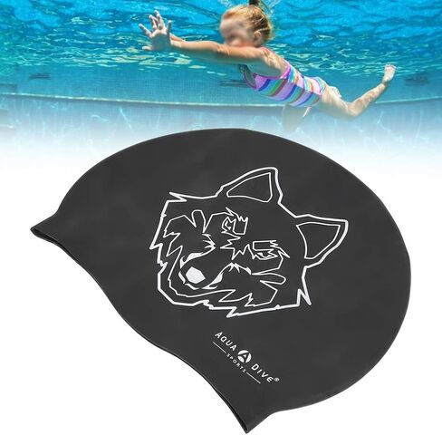 2Pcs Swimming hat Silicone Swimming Cover Cartoon Cute Universal Type Waterproof Comfy Bathing Cover for Children Woman Man(Wolf Head) in Saudi Arabia