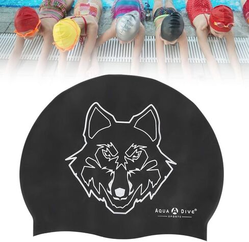 2Pcs Swimming hat Silicone Swimming Cover Cartoon Cute Universal Type Waterproof Comfy Bathing Cover for Children Woman Man(Wolf Head) in Saudi Arabia