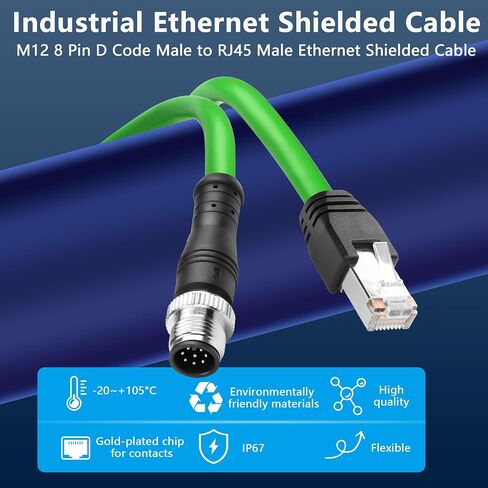 CERRXIAN M12 to RJ45 Ethernet Cable, M12 8 Pin A Code Male to RJ45 Male Cat5e Industrial Ethernet Shielded Cable SFTP 4PR 26AWG 3.2Ft in Saudi Arabia