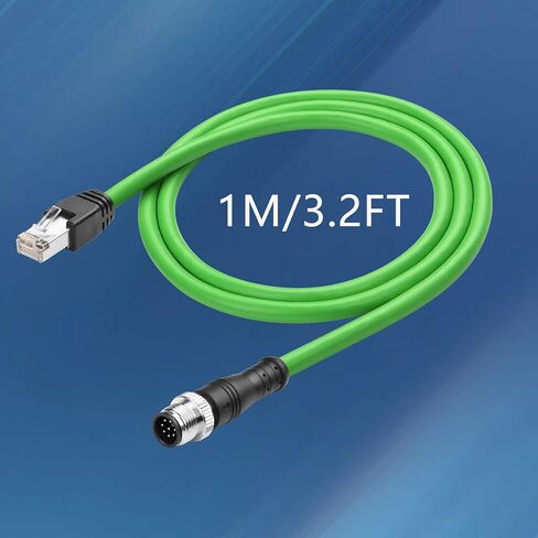 CERRXIAN M12 to RJ45 Ethernet Cable, M12 8 Pin A Code Male to RJ45 Male Cat5e Industrial Ethernet Shielded Cable SFTP 4PR 26AWG 3.2Ft in Saudi Arabia