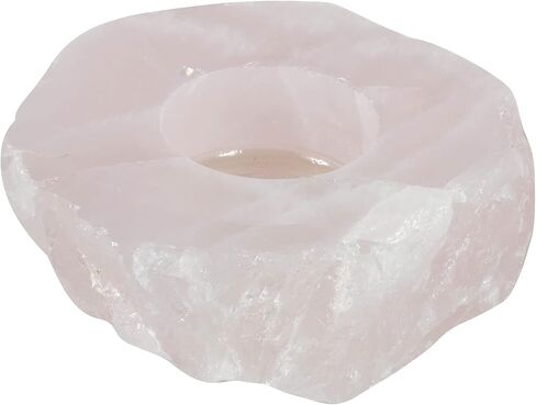 | Candle Holder | Rose Quartz | Small | 1 Pc | Raw Crystal Decor, Tea Light, Healing Stone, Reiki, Chakra, Yoga, Meditation Accessories in Kuwait