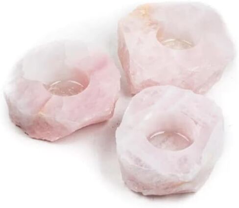 | Candle Holder | Rose Quartz | Small | 1 Pc | Raw Crystal Decor, Tea Light, Healing Stone, Reiki, Chakra, Yoga, Meditation Accessories in Kuwait