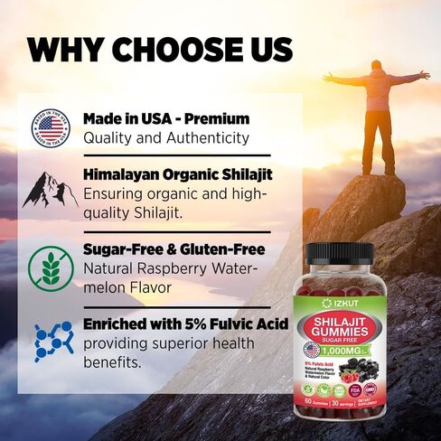 Shilajit Pure Himalayan Organic Gummies: Shilajit Supplement for Men & Women - 85+Trace Minerals Gluten Free Non-GMO - Made in USA in Kuwait