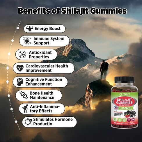 Shilajit Pure Himalayan Organic Gummies: Shilajit Supplement for Men & Women - 85+Trace Minerals Gluten Free Non-GMO - Made in USA in Kuwait
