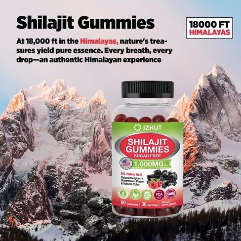 Shilajit Pure Himalayan Organic Gummies: Shilajit Supplement for Men & Women - 85+Trace Minerals Gluten Free Non-GMO - Made in USA in Kuwait
